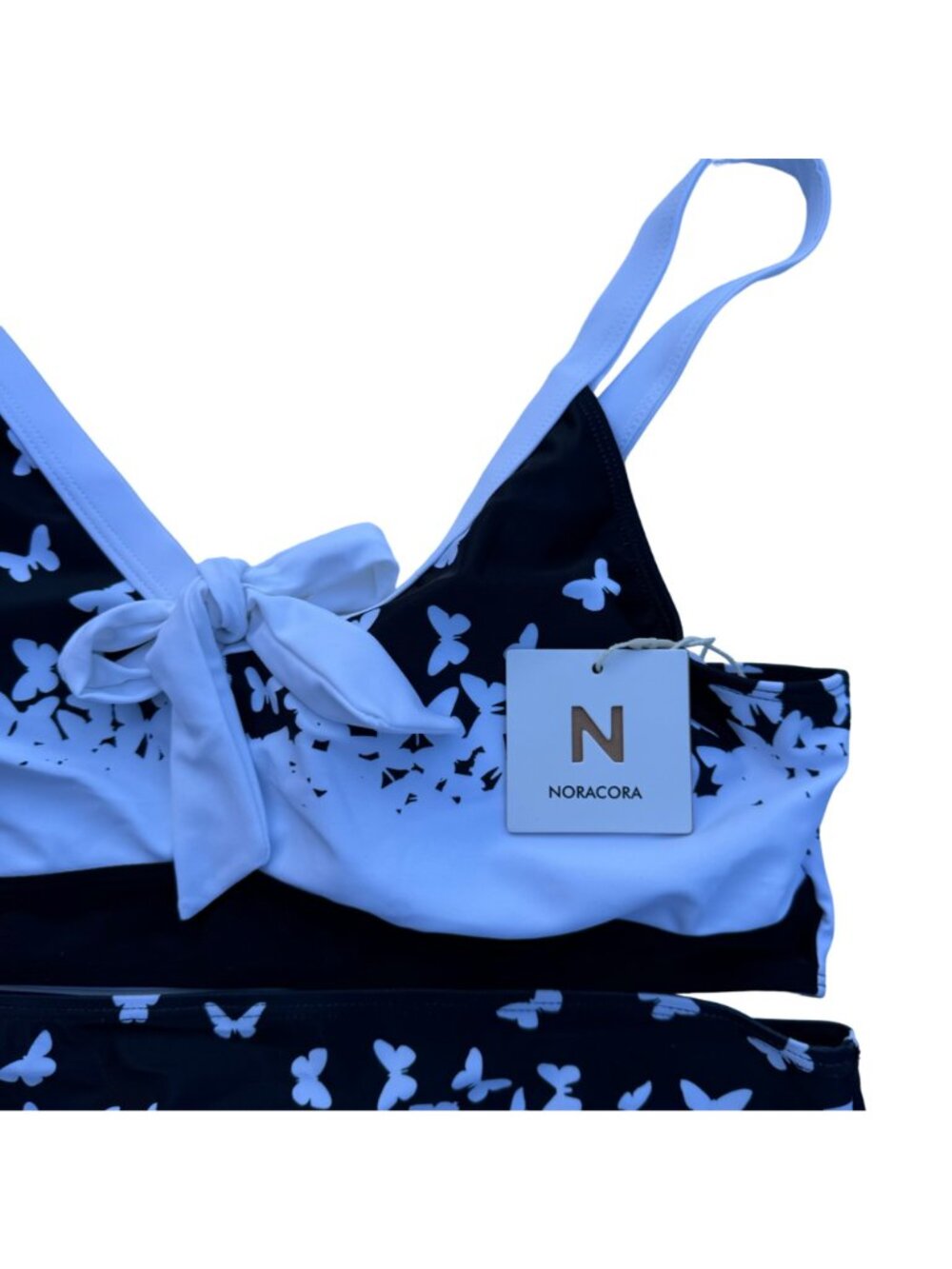Noracora Butterfly Print Two-Piece Bikini Set Swim XXL Black & White Beach NWT - Picture 7 of 9